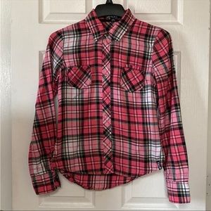 Volcom Y2K Surfer Girl Pink Plaid Flannel Button Down Shirt